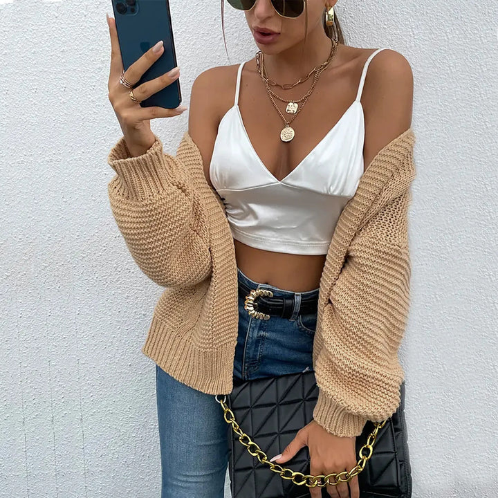 Dame Grovstickjacka med vid passform och mjuka ärmar Eva Jonsson-Eva Jonsson