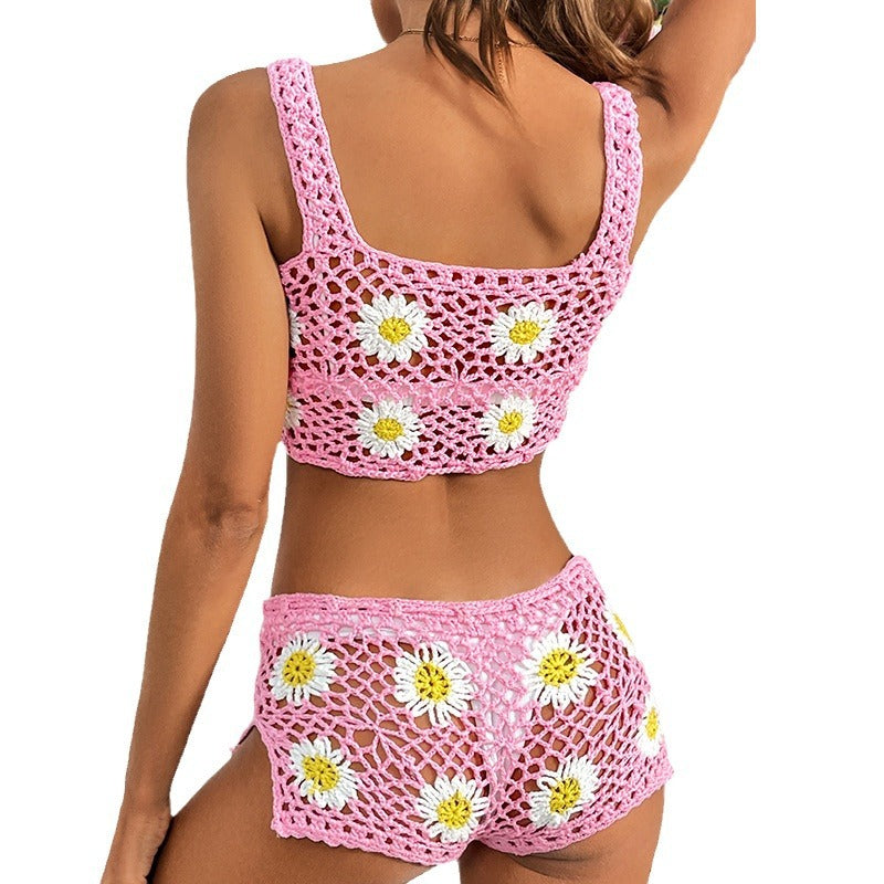Dame Häkeln Bikini-Oberteil mit floralem Design und verspielten Binde-Details Mirla-Eva Jonsson
