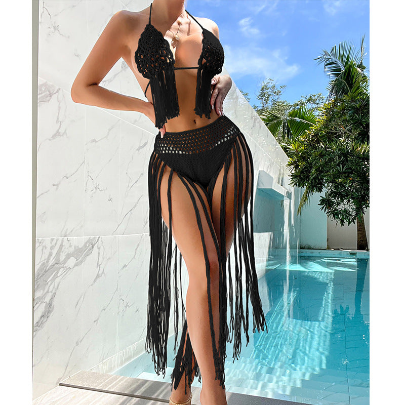 Dame Häkelswimsuit-set med fransiga detaljer och förtrollande hålstruktur Mirla-Eva Jonsson
