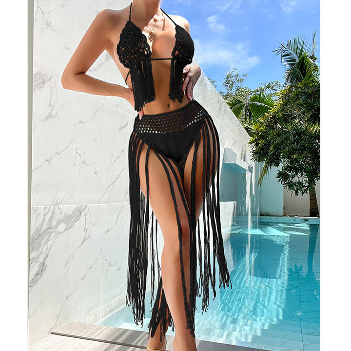 Dame Häkelswimsuit-set med fransiga detaljer och förtrollande hålstruktur Mirla-Eva Jonsson