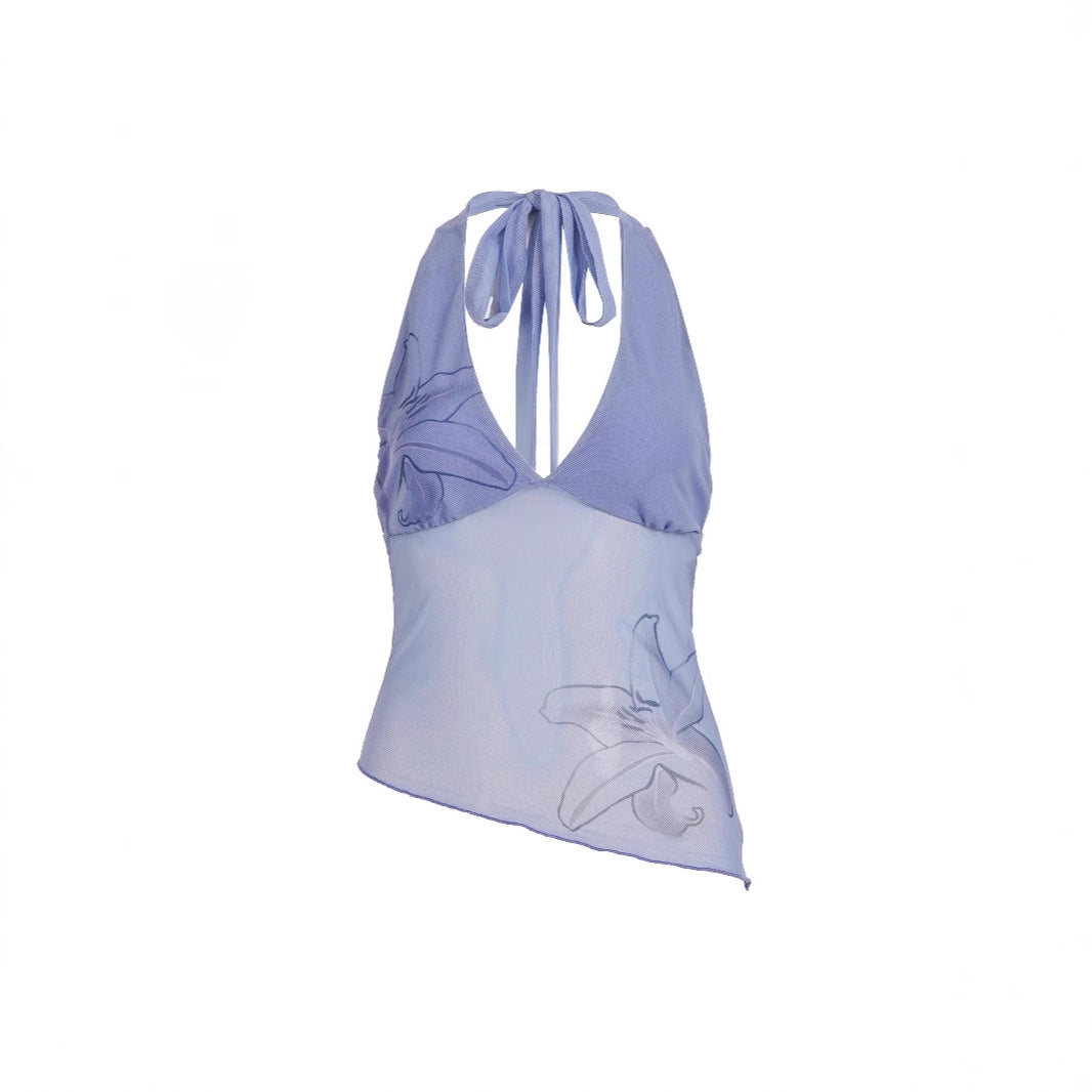 Dame Halter Top med blommigt mönster och asymmetrisk skärning Mirla-Eva Jonsson