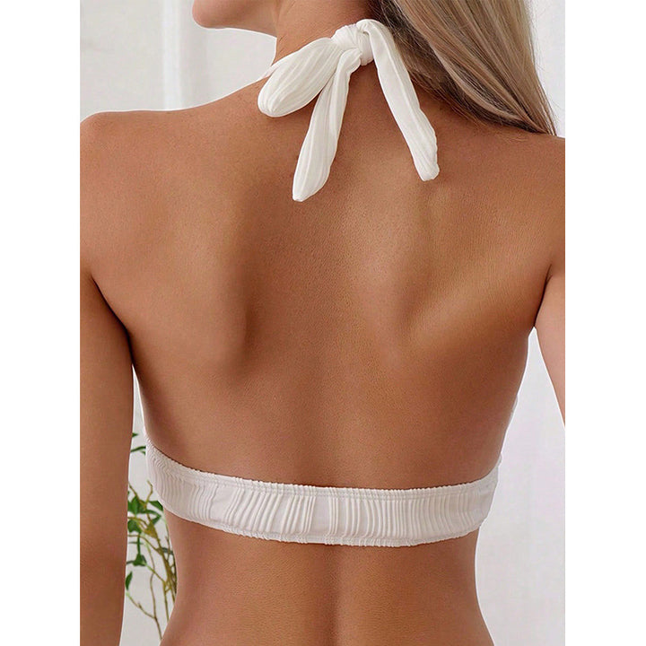 Dame Halter-bikinitopp med trendig ribbstruktur och djup V-ringning Mirla-Eva Jonsson