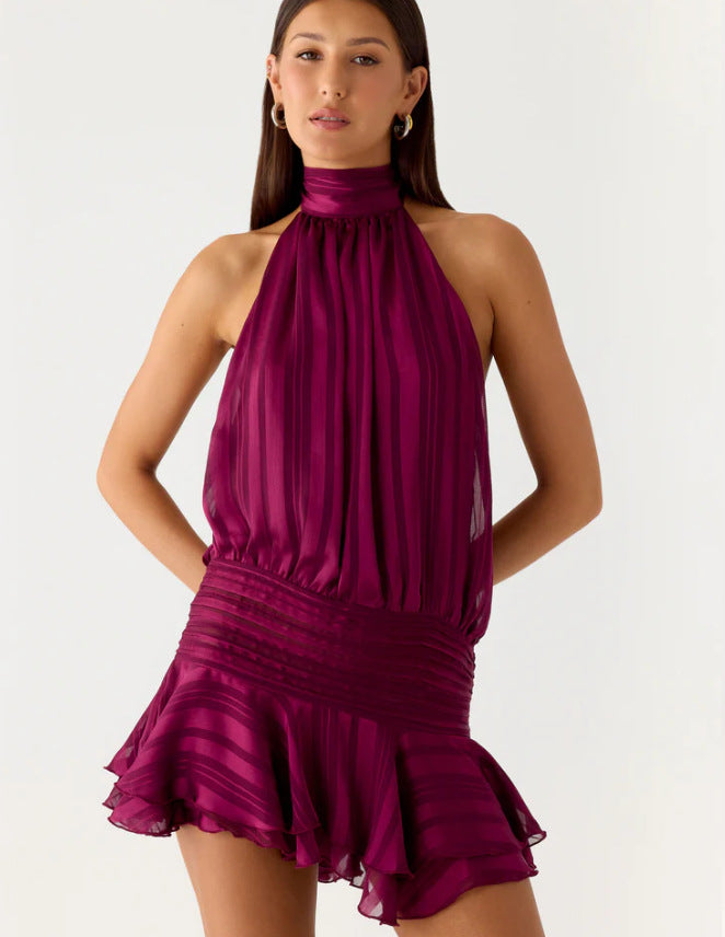 Dame Halterneck Minikleid mit Rüschensaum und gepolstertem Oberteil Mirla-Eva Jonsson