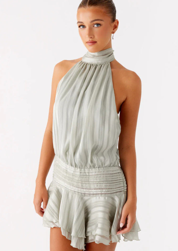 Dame Halterneck Minikleid mit Rüschensaum und gepolstertem Oberteil Mirla-Eva Jonsson