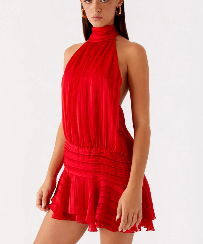 Dame Halterneck Minikleid mit Rüschensaum und gepolstertem Oberteil Mirla-Eva Jonsson