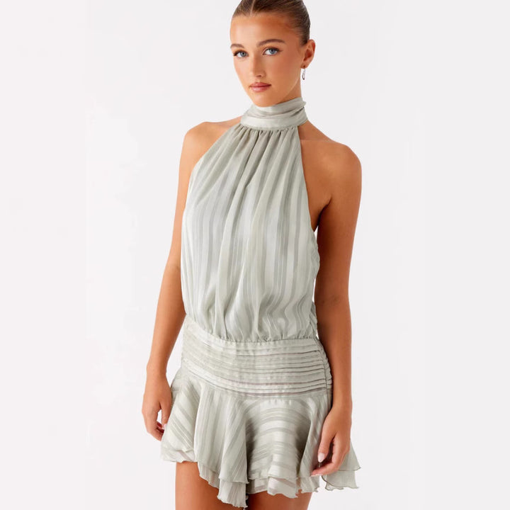Dame Halterneck Minikleid mit Rüschensaum und gepolstertem Oberteil Mirla-Eva Jonsson