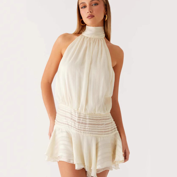 Dame Halterneck Minikleid mit Rüschensaum und gepolstertem Oberteil Mirla-Eva Jonsson
