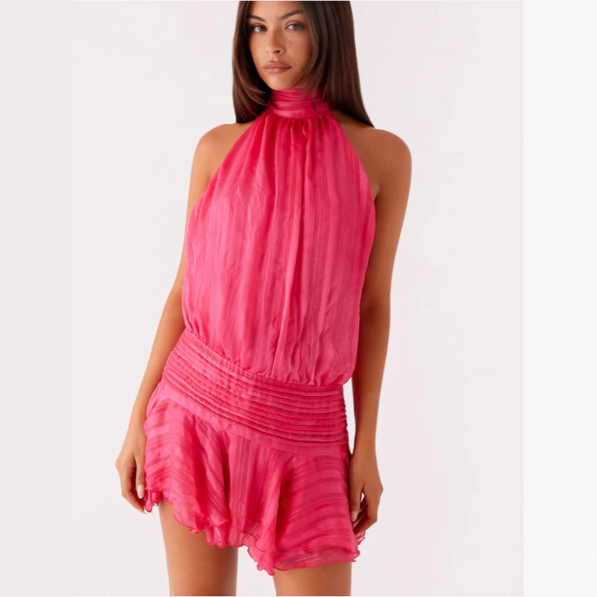 Dame Halterneck Minikleid mit Rüschensaum und gepolstertem Oberteil Mirla-Eva Jonsson