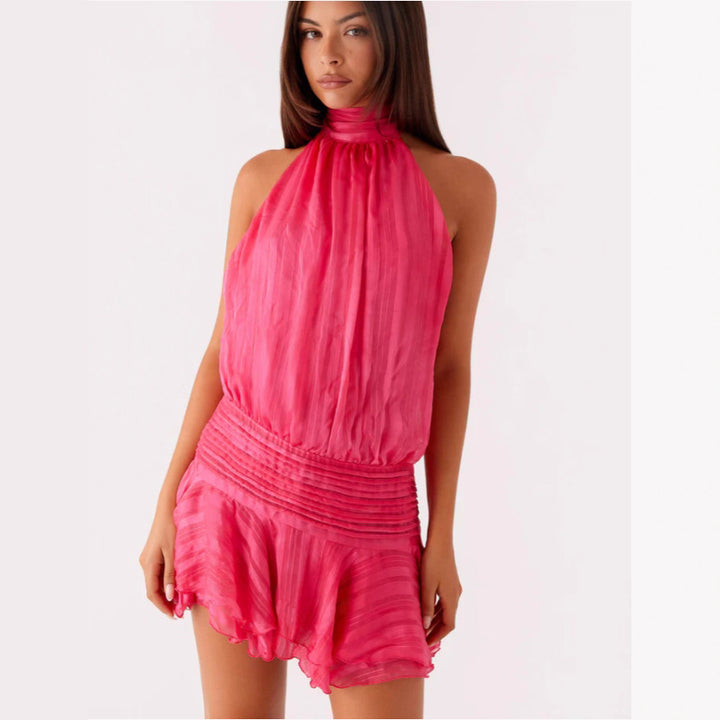 Dame Halterneck Minikleid mit Rüschensaum und gepolstertem Oberteil Mirla-Eva Jonsson