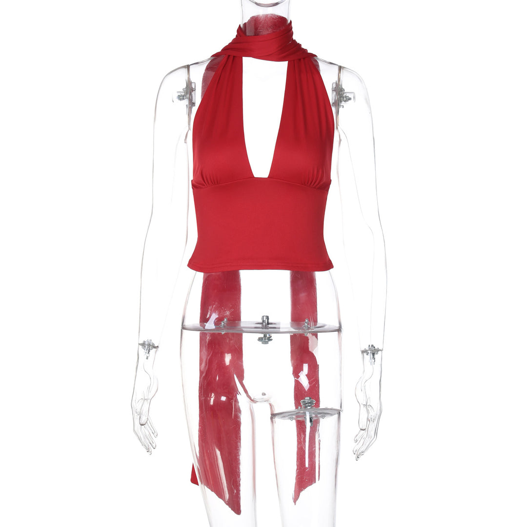 Dame Halterneck-top med raffinerat slinga-design Mirla-Eva Jonsson