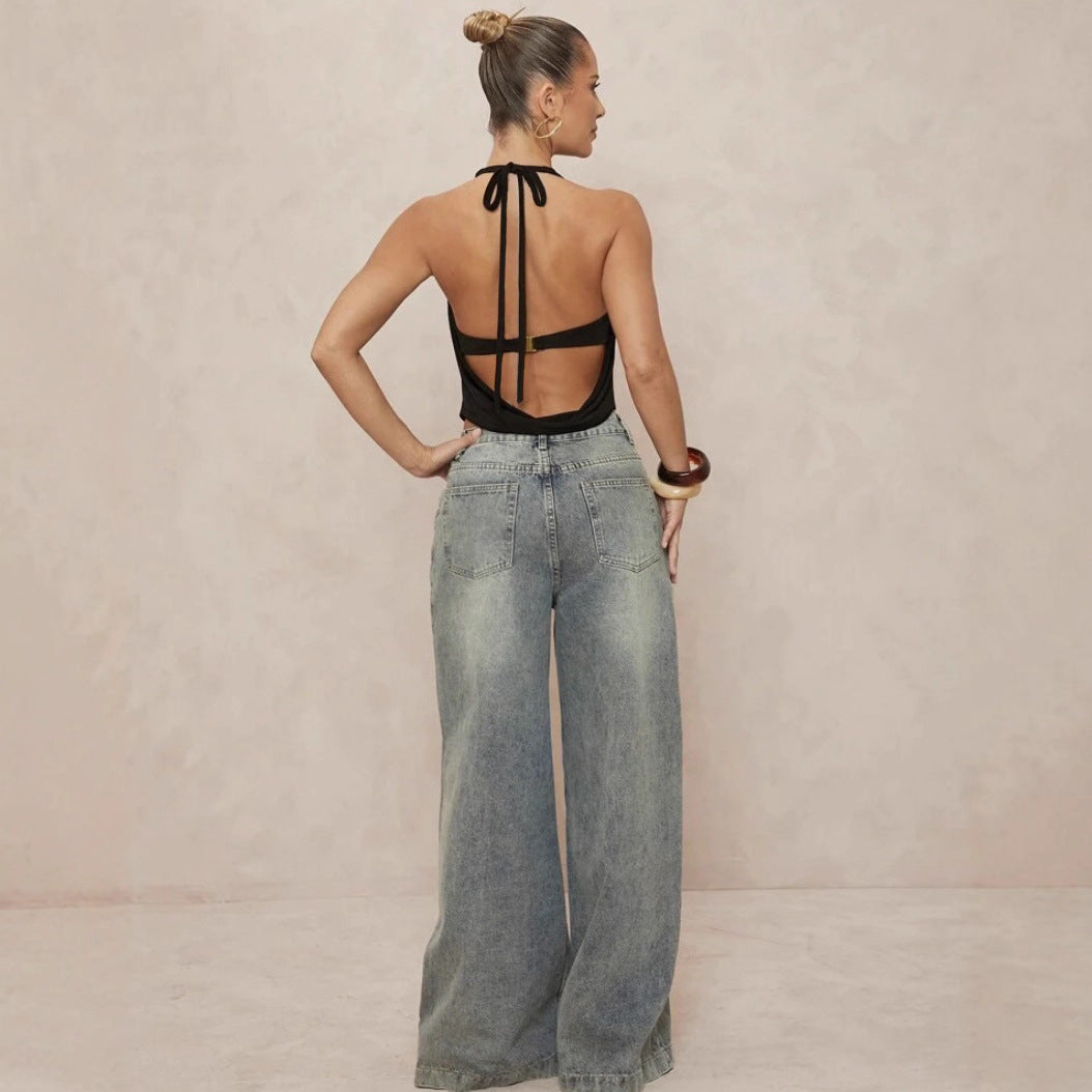 Dame Haltertop med djupt V-ringning och elegant drapering Mirla-Eva Jonsson