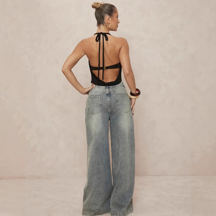 Dame Haltertop med djupt V-ringning och elegant drapering Mirla-Eva Jonsson