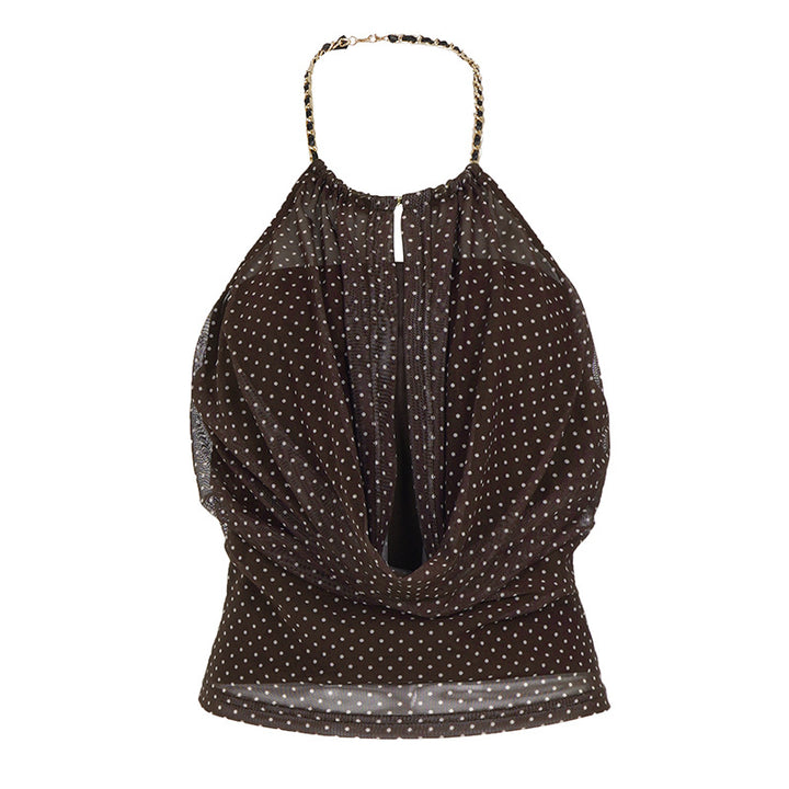 Dame Haltertop med draperad design och fint prickmönster Mirla-Eva Jonsson