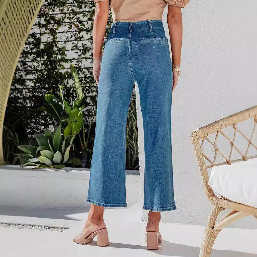 Dame High-Waist Jeans med knapppdetail och breda ben Mirla-Eva Jonsson
