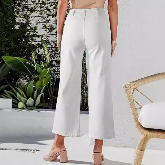 Dame High-Waist Jeans med knapppdetail och breda ben Mirla-Eva Jonsson