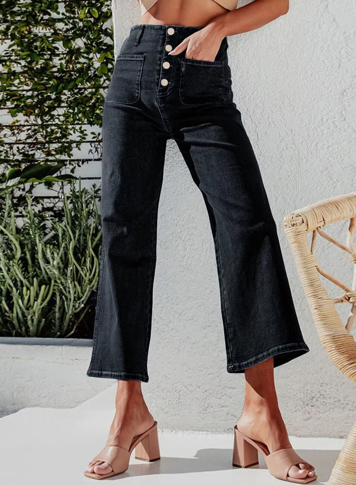 Dame High-Waist Jeans med knapppdetail och breda ben Mirla-Eva Jonsson