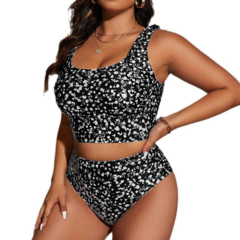 Dame Höga skurna bikini med blommigt mönster och sportig crop top Mirla-Eva Jonsson