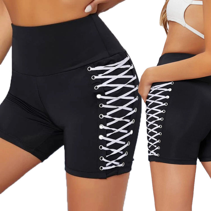 Dame Högmidjade träningsshorts med dekorativ snördesign Mirla-Eva Jonsson