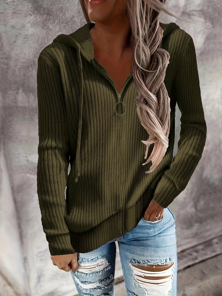 Dame Hoodie med dragkedja och avslappnad ribbad stickdesign Mirla-Eva Jonsson