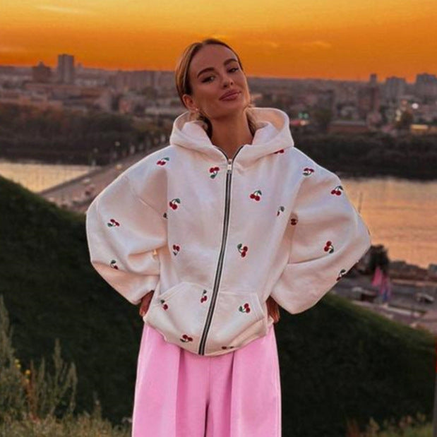 Dame Hoodie med fruktig tryck och högkvalitativ bomullsmix Eva Jonsson-Eva Jonsson