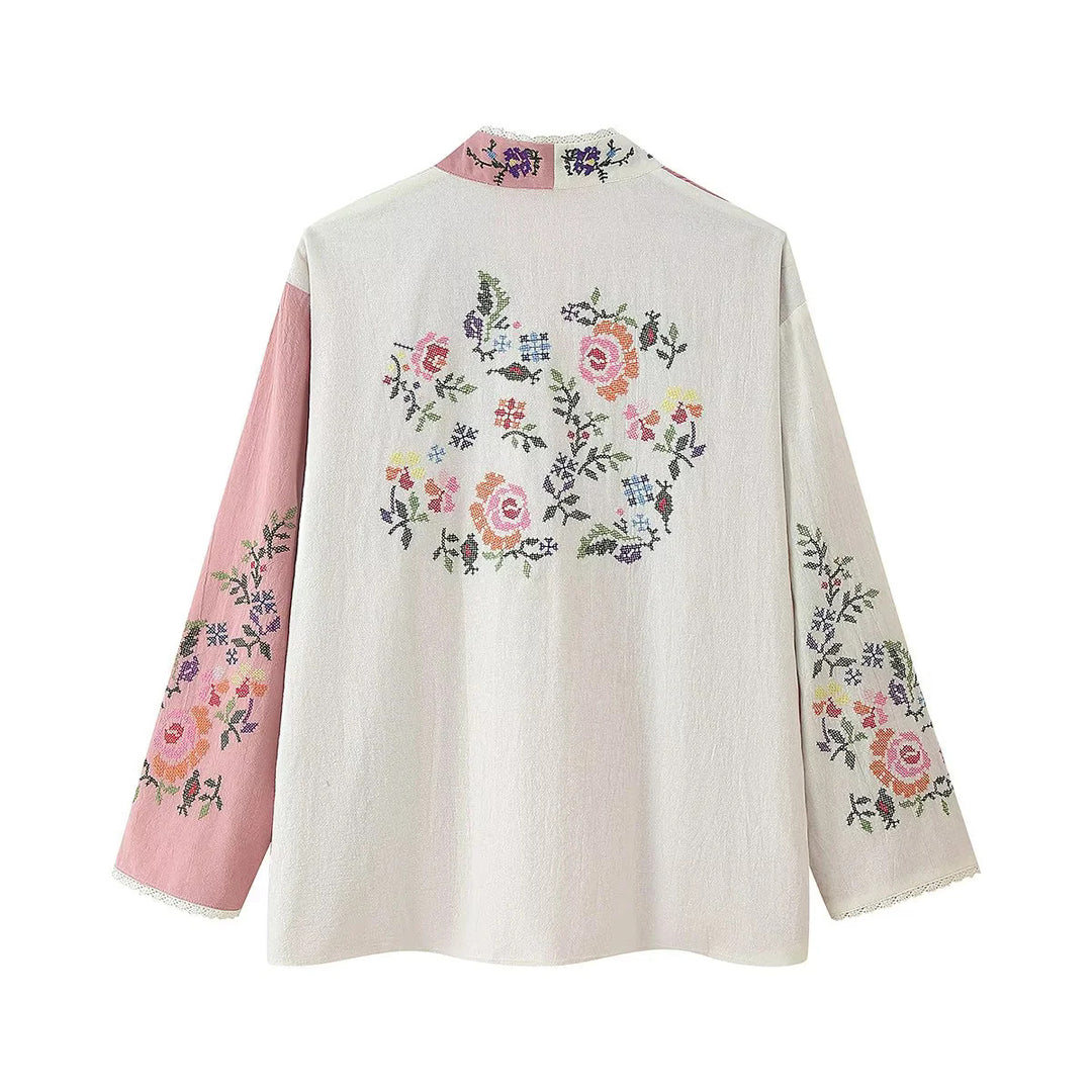 Dame Kimono-jacka med florala broderier och elegant krage Mirla-Eva Jonsson