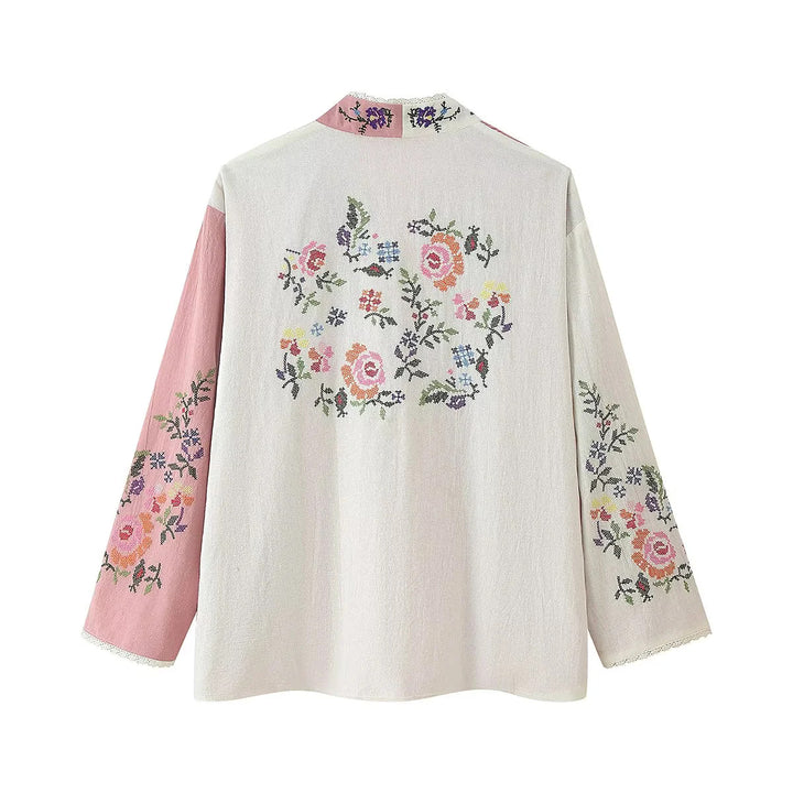 Dame Kimono-jacka med florala broderier och elegant krage Mirla-Eva Jonsson