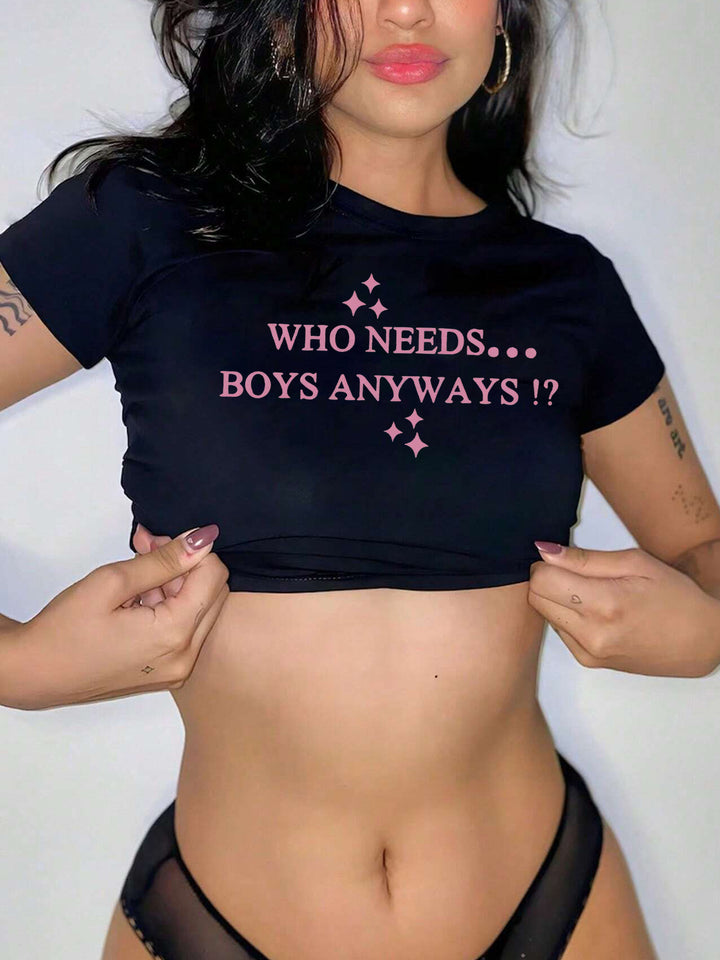 Dame Kortärmad Crop-T-Shirt med kreativt motiv Mirla-Eva Jonsson