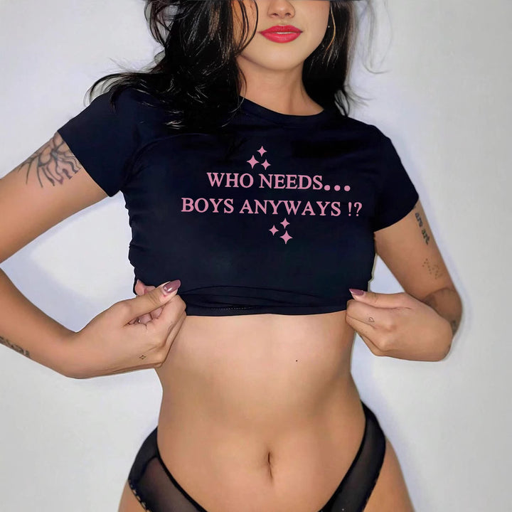 Dame Kortärmad Crop-T-Shirt med kreativt motiv Mirla-Eva Jonsson