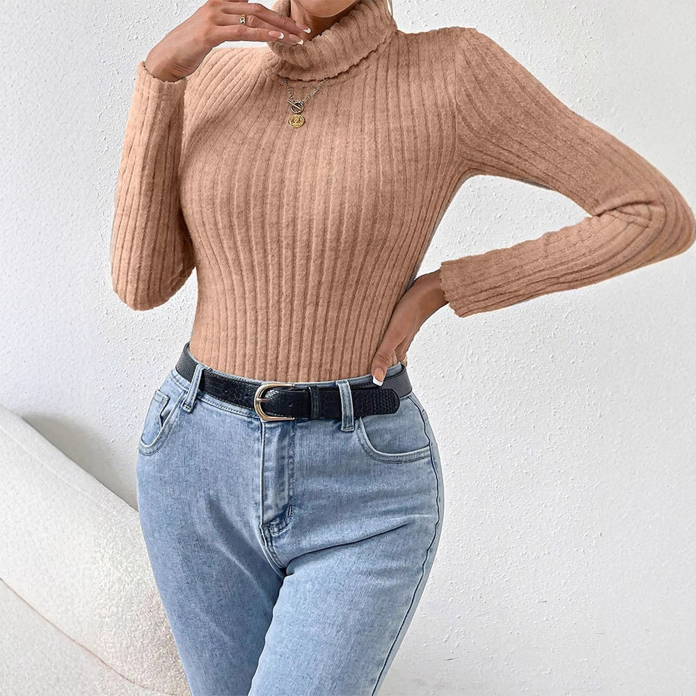 Dame Långärmad bodysuit med rullkrage och fint ribbmönster Mirla-Eva Jonsson