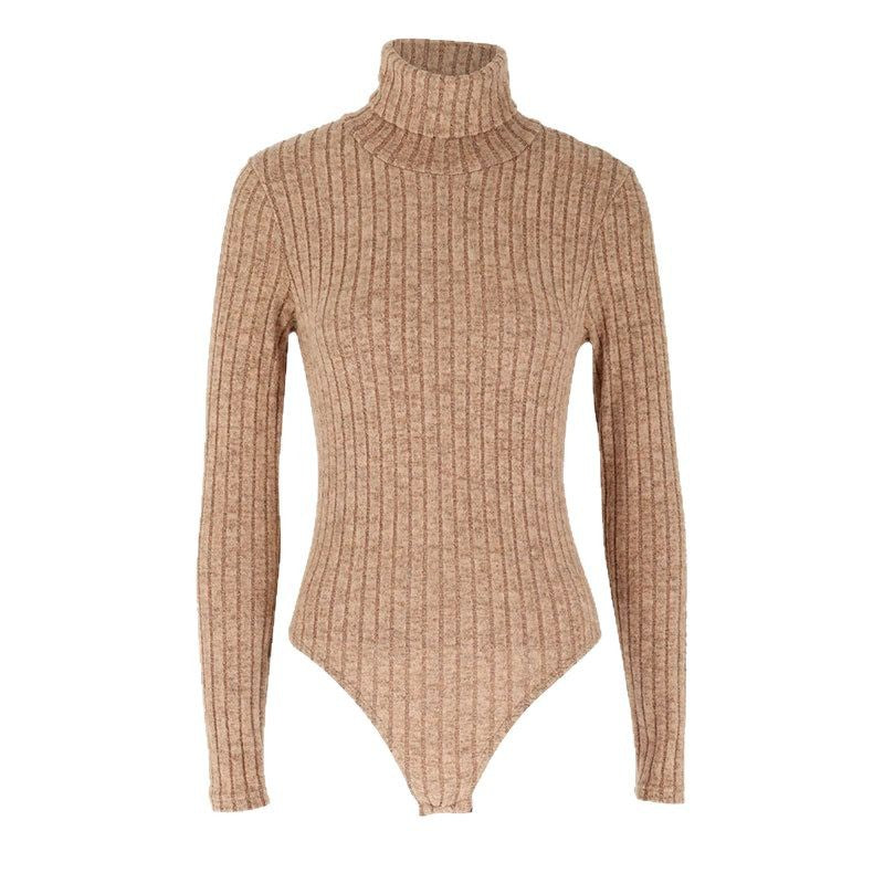 Dame Långärmad bodysuit med rullkrage och fint ribbmönster Mirla-Eva Jonsson