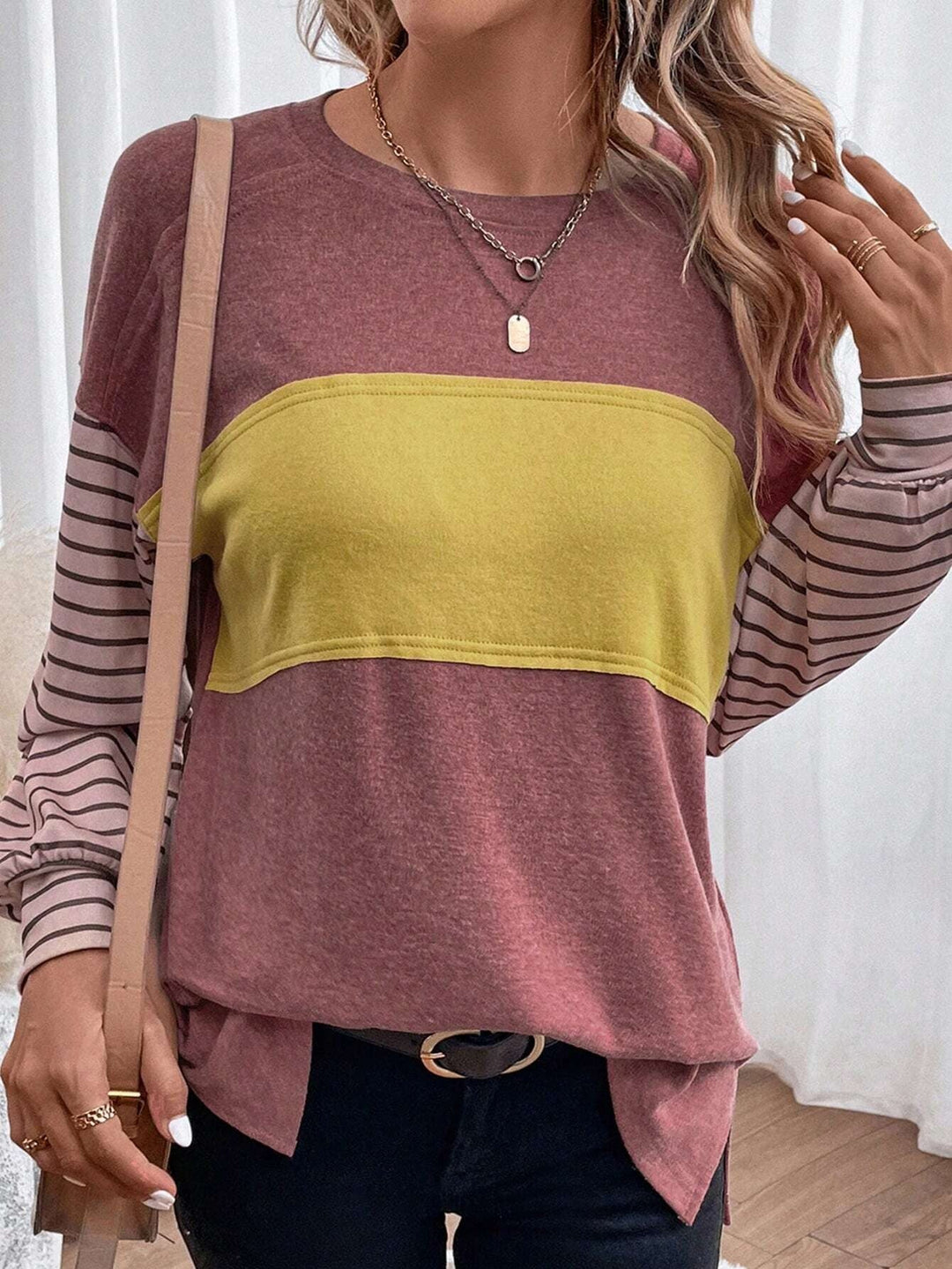Dame Lätt sweatshirt med randiga ärmar Mirla-Eva Jonsson