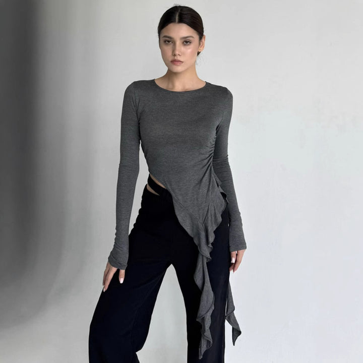 Dame Longsleeve med asymmetrisk drapering och figurvänlig design Eva Jonsson-Eva Jonsson