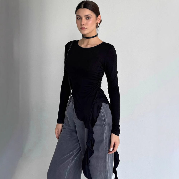 Dame Longsleeve med asymmetrisk drapering och figurvänlig design Eva Jonsson-Eva Jonsson