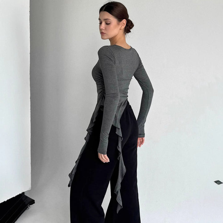 Dame Longsleeve med asymmetrisk drapering och figurvänlig design Eva Jonsson-Eva Jonsson