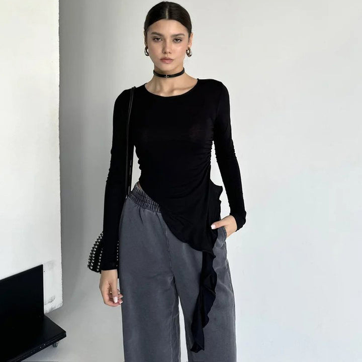 Dame Longsleeve med asymmetrisk drapering och figurvänlig design Eva Jonsson-Eva Jonsson