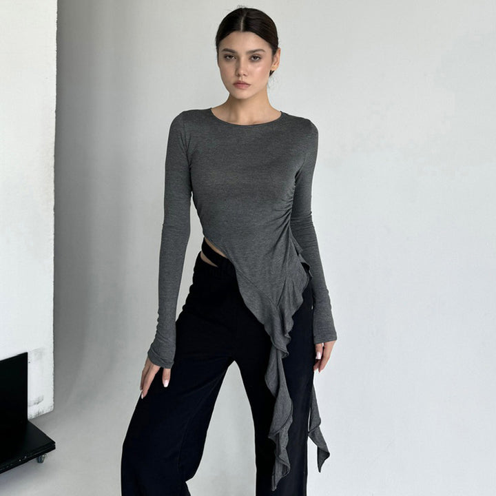 Dame Longsleeve med asymmetrisk drapering och figurvänlig design Eva Jonsson-Eva Jonsson