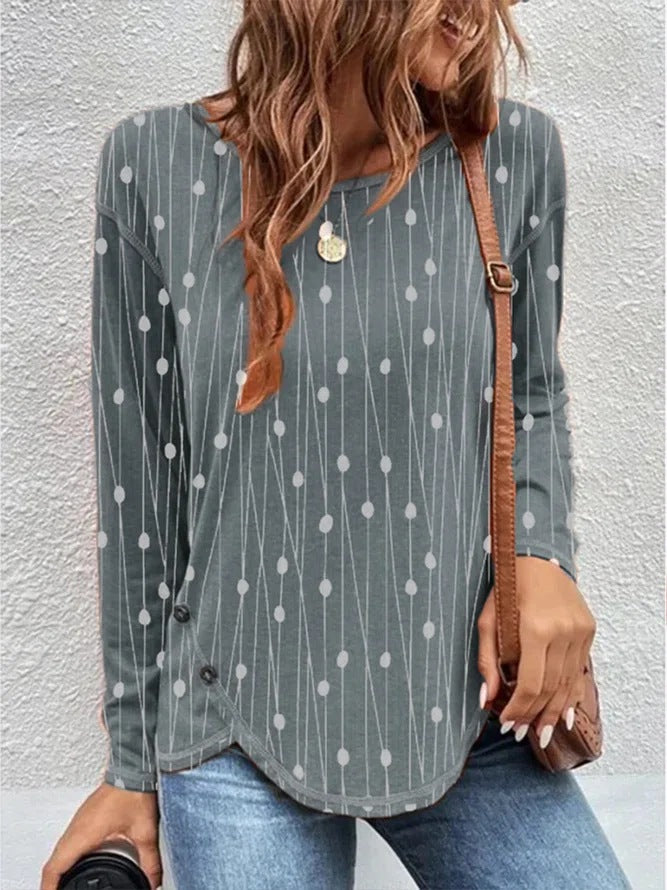 Dame Longsleeve med randig dot-design och knapppdetaljer Mirla-Eva Jonsson