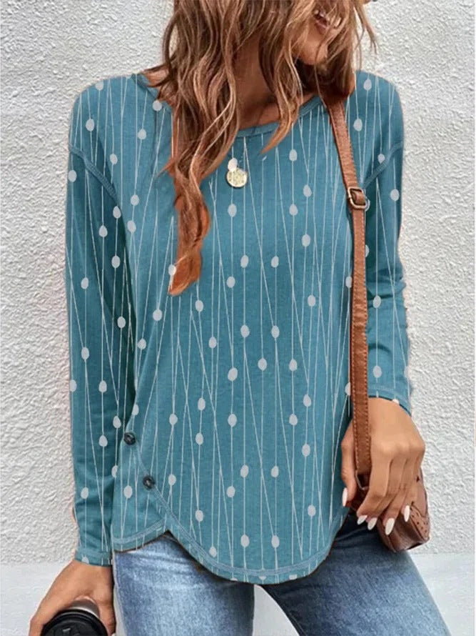 Dame Longsleeve med randig dot-design och knapppdetaljer Mirla-Eva Jonsson
