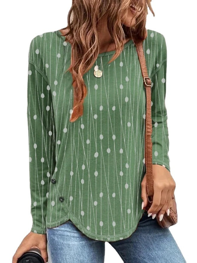 Dame Longsleeve med randig dot-design och knapppdetaljer Mirla-Eva Jonsson