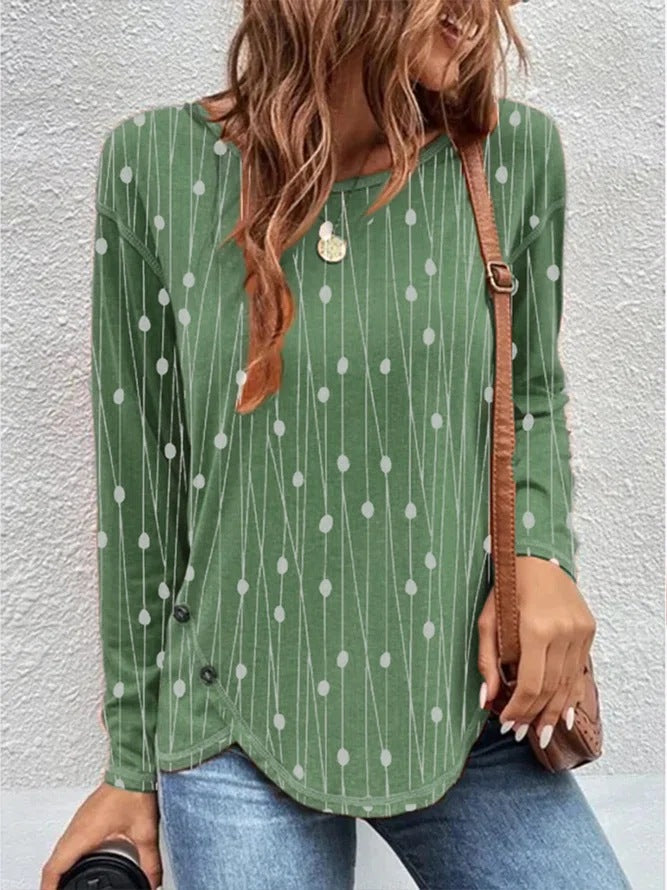 Dame Longsleeve med randig dot-design och knapppdetaljer Mirla-Eva Jonsson