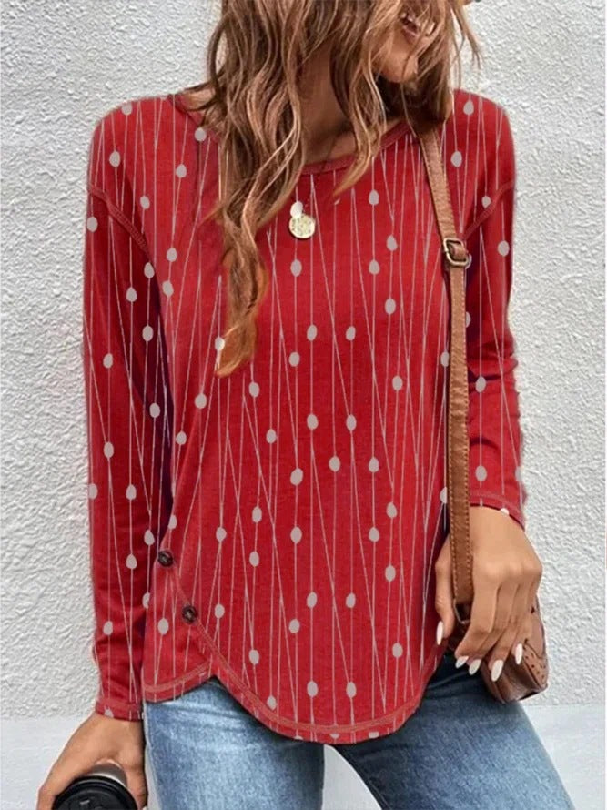 Dame Longsleeve med randig dot-design och knapppdetaljer Mirla-Eva Jonsson