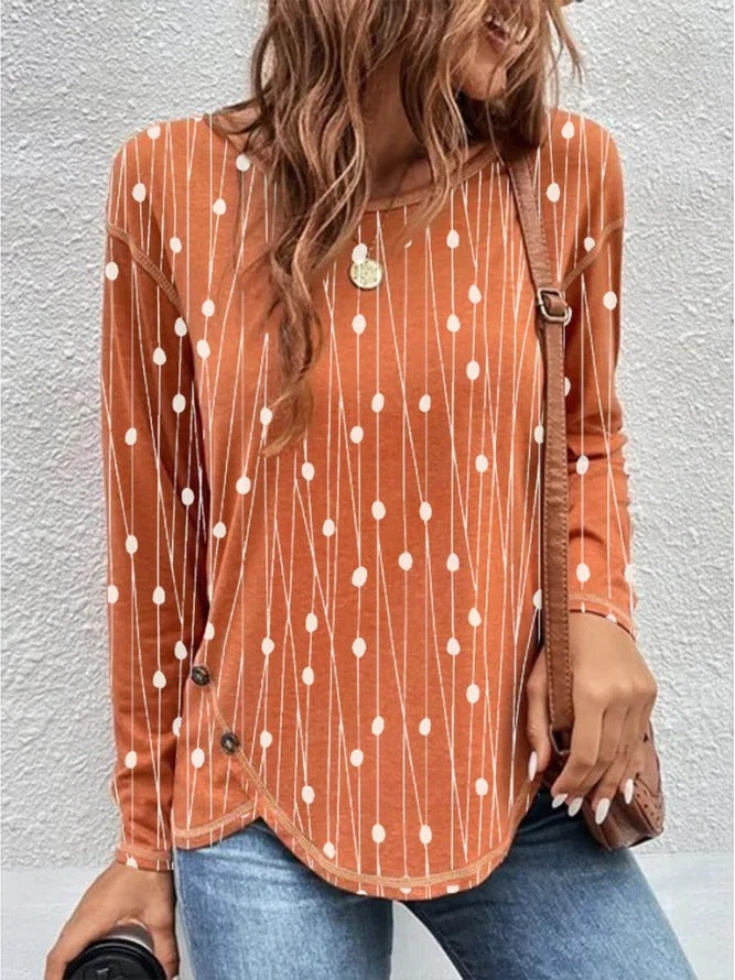 Dame Longsleeve med randig dot-design och knapppdetaljer Mirla-Eva Jonsson