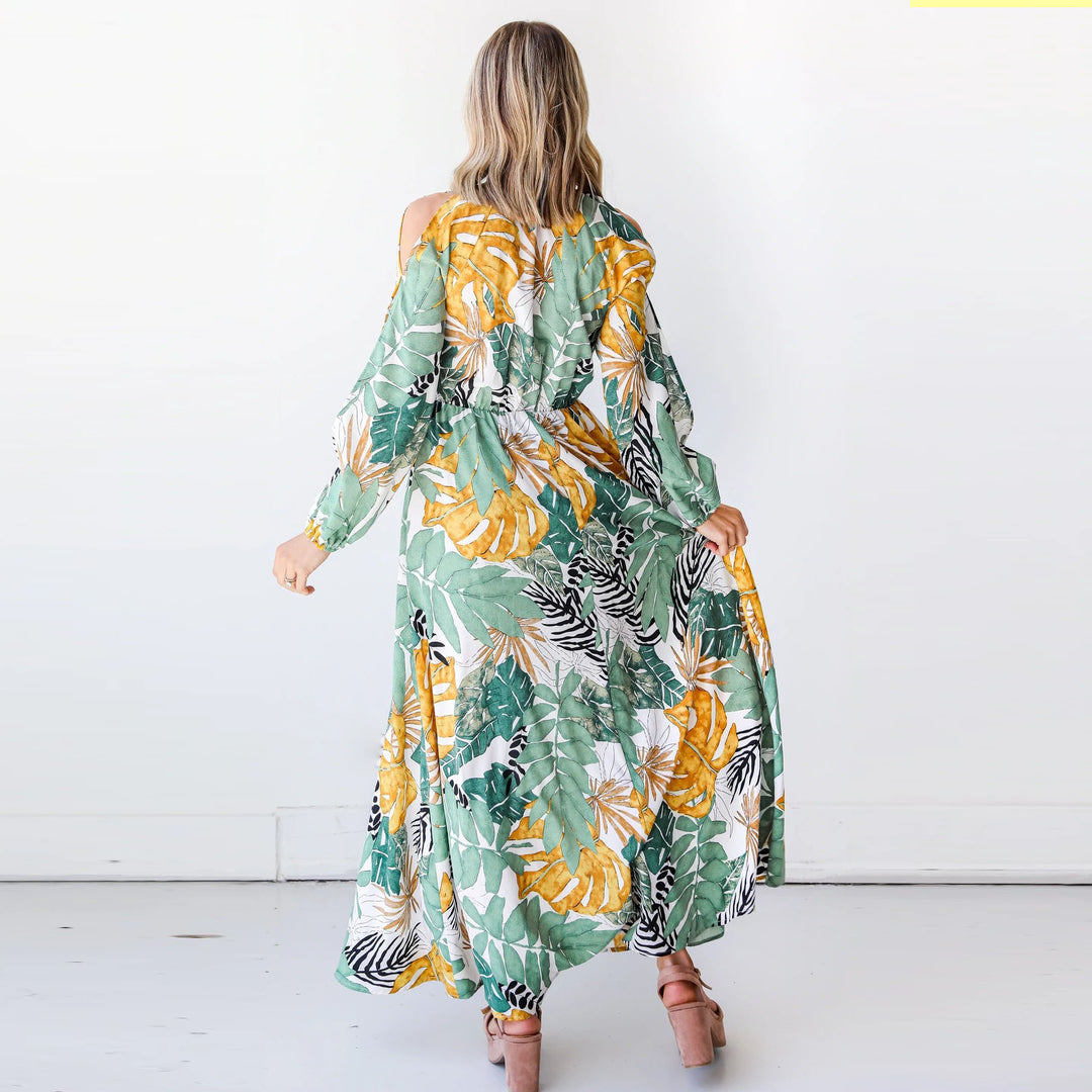 Dame Maxi-Kaftan med blommönster och djup halsringning Mirla-Eva Jonsson
