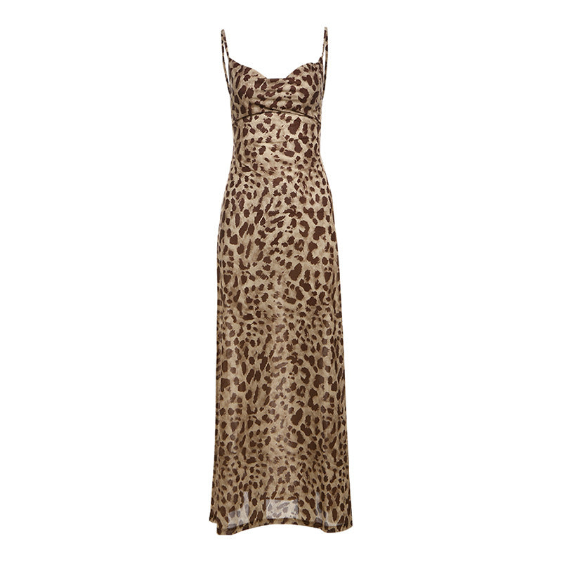Dame Maxi Klänning med elegant leopardmönster och smala axelremmar Mirla-Eva Jonsson