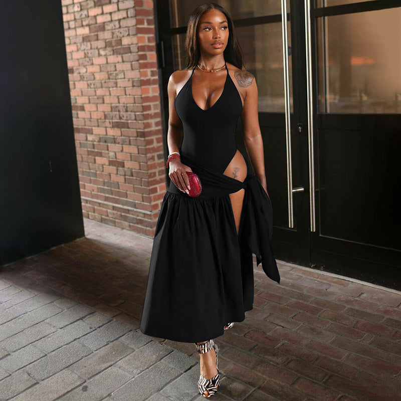 Dame Maxi dress med elegant omslagsdesign och sidofönster Mirla-Eva Jonsson
