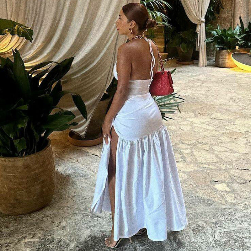 Dame Maxi dress med elegant omslagsdesign och sidofönster Mirla-Eva Jonsson