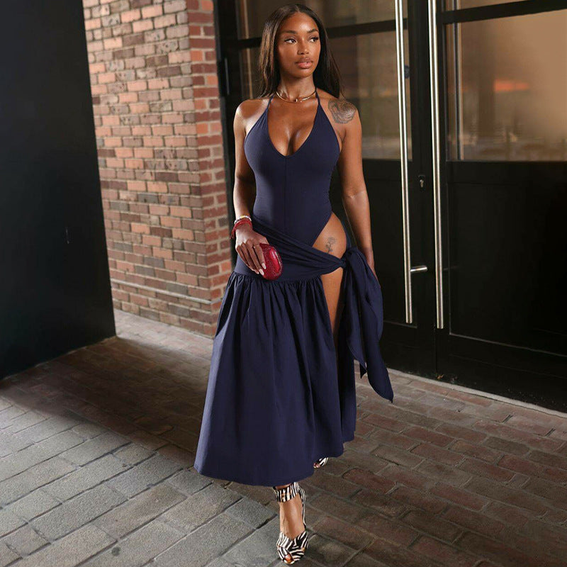 Dame Maxi dress med elegant omslagsdesign och sidofönster Mirla-Eva Jonsson