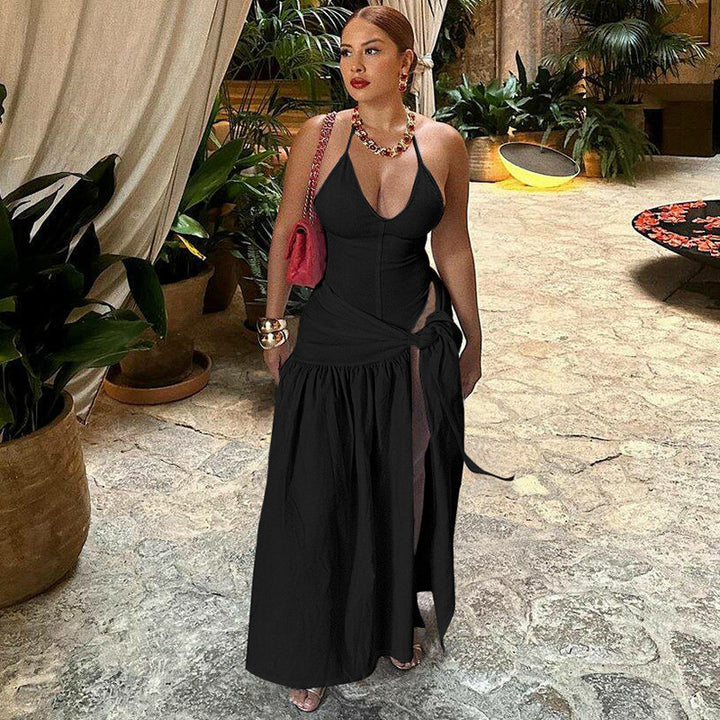 Dame Maxi dress med elegant omslagsdesign och sidofönster Mirla-Eva Jonsson