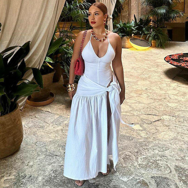 Dame Maxi dress med elegant omslagsdesign och sidofönster Mirla-Eva Jonsson