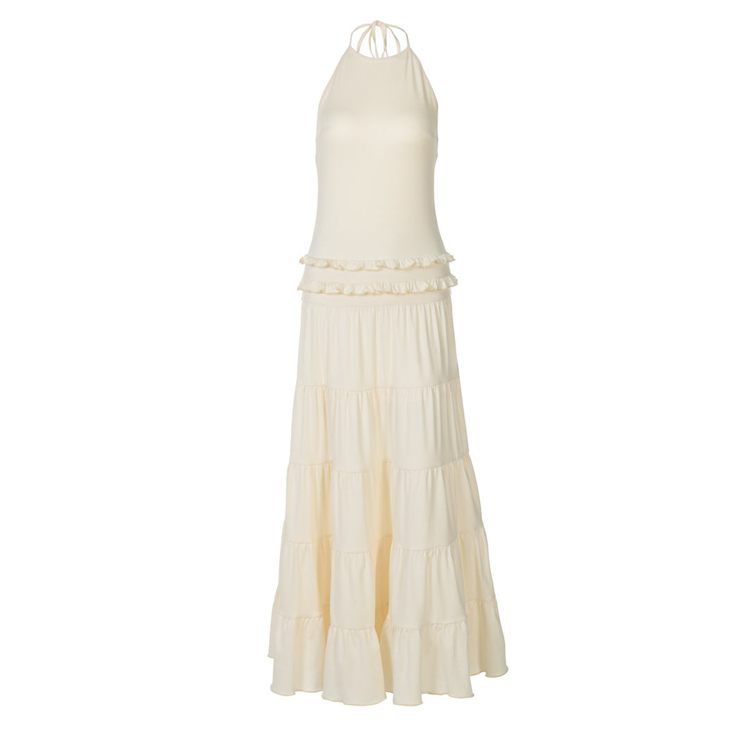 Dame Maxi-dress med fina volangdetaljer Mirla-Eva Jonsson